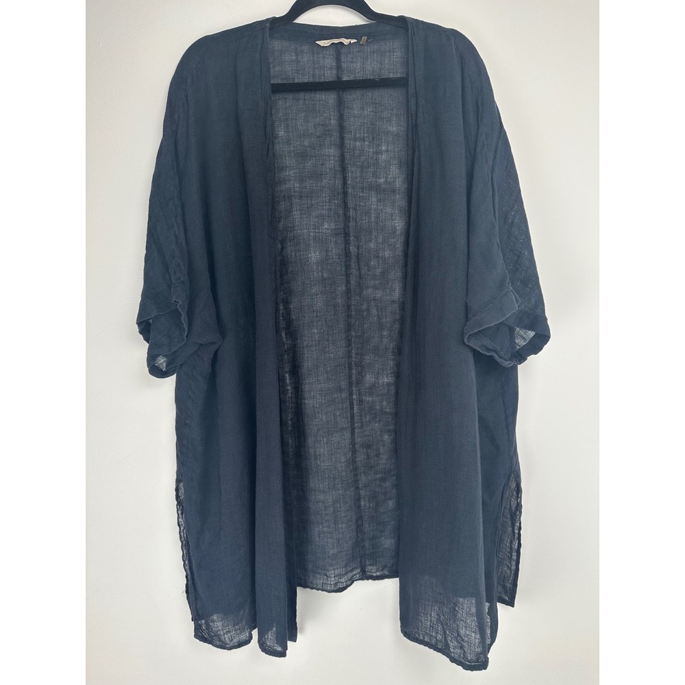 Soft Surroundings Black 100% Linen Open Front Cardigan Wrap XL Boho Lagenlook